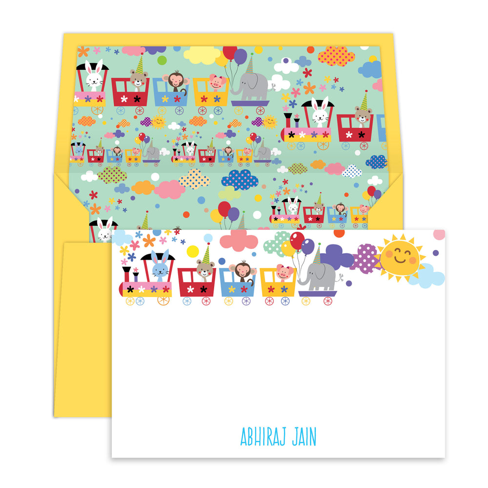Animals on a Train Notecards- Customise with your name – Dots and ...